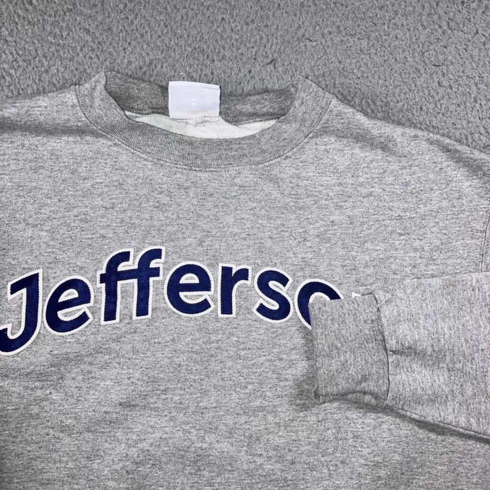 Champion Jefferson Sweatshirt Mens L Gray Collegiate Retro Spellout Crewneck